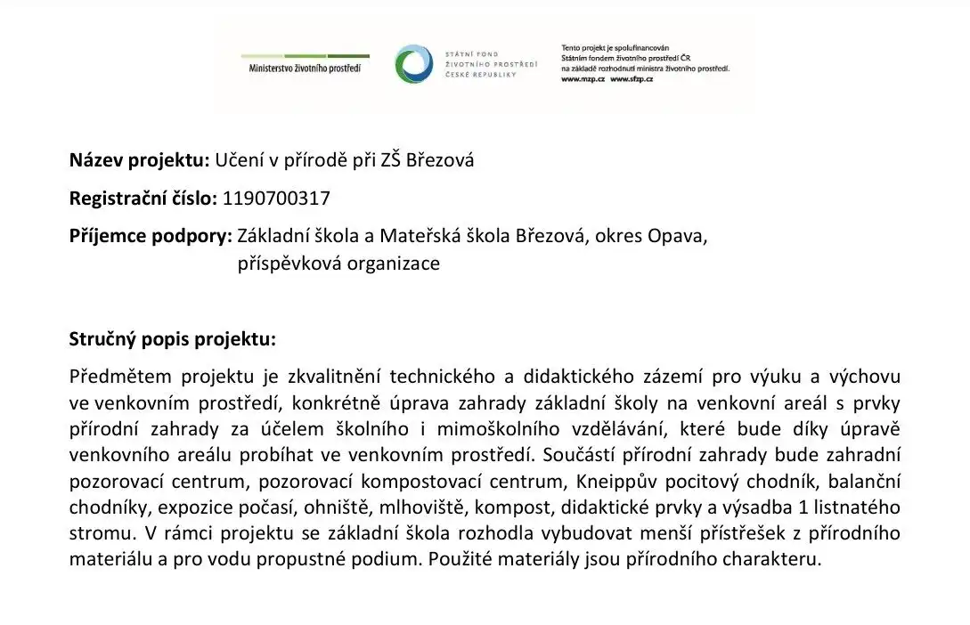 Projekt Učení v přírodě při ZŠ Březová